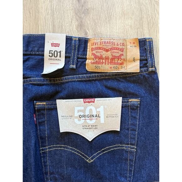 NEW Levi’s 501 Original Fit Straight Leg Dark Wash Button Fly Jeans 40x34 w/Tag - Picture 7 of 8